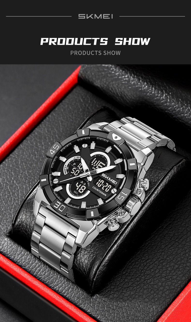 Skmei 2593 Analog Digital Countdown Alarm Sports Watch With A Steel Strap For Men