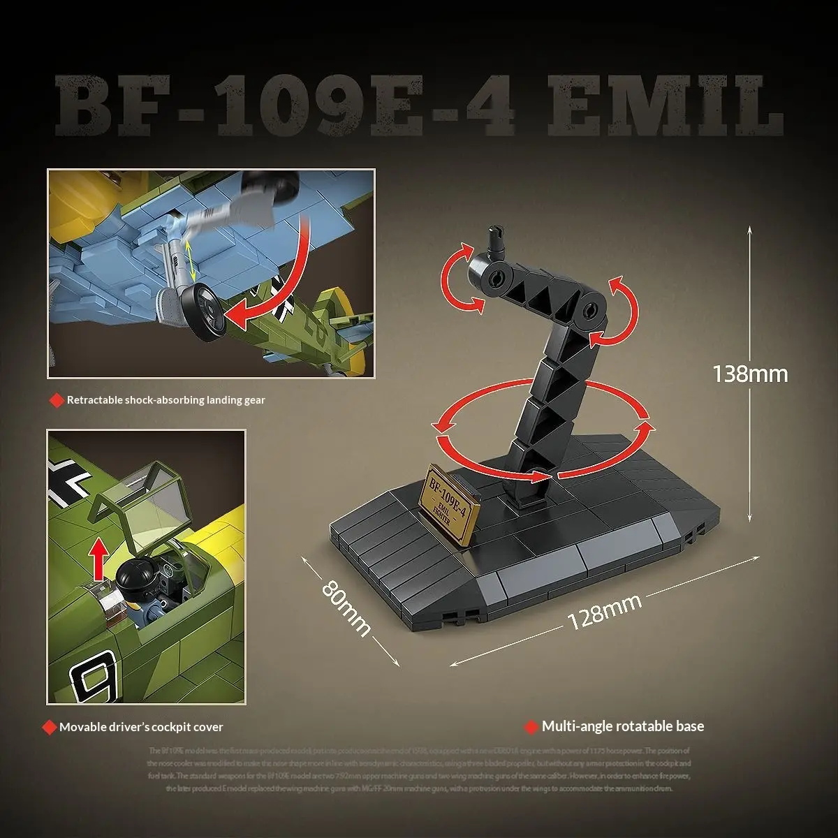 BF-109E Emil Fighter Plane Model Building Block Toy