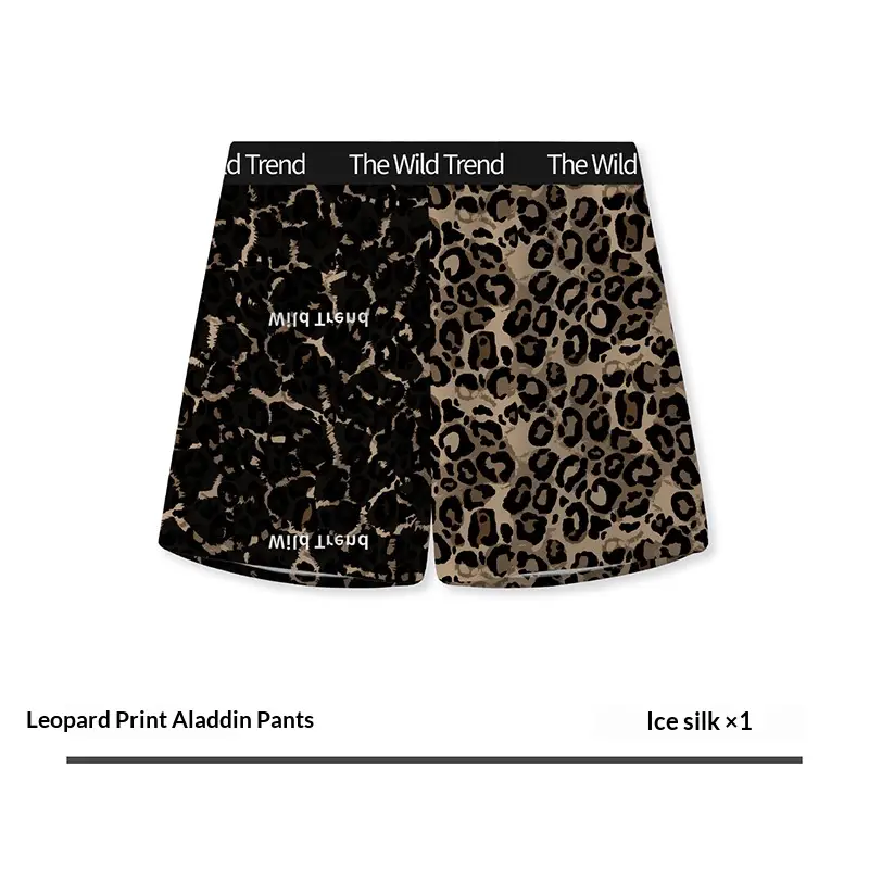 Mens Leopard-Print Ice Silk Aloha Pants With Printed Design For Home Wear