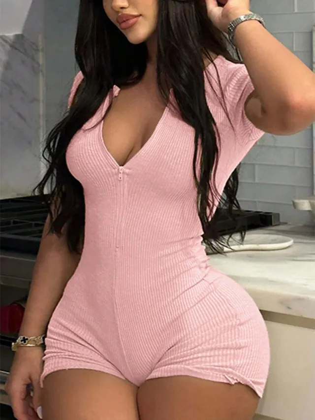 Womens Sexy Form fitting Fitness Bodysuit For Workouts Pink - Shop at LoveMi