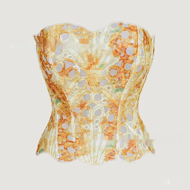 Hollowed out Asymmetrical Lace Double layer Corset Sunflower Color S - Shop at LoveMi