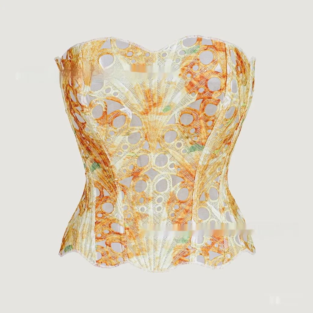 Hollowed-out Asymmetrical Lace Double-layer Corset - Sunflower Color-S