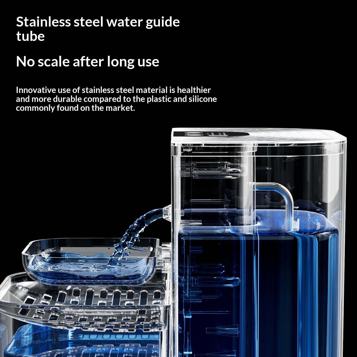 Thermostatically Controlled Plug-Free Pet Water Fountain With Automatic Tilting Feature Flowing Water