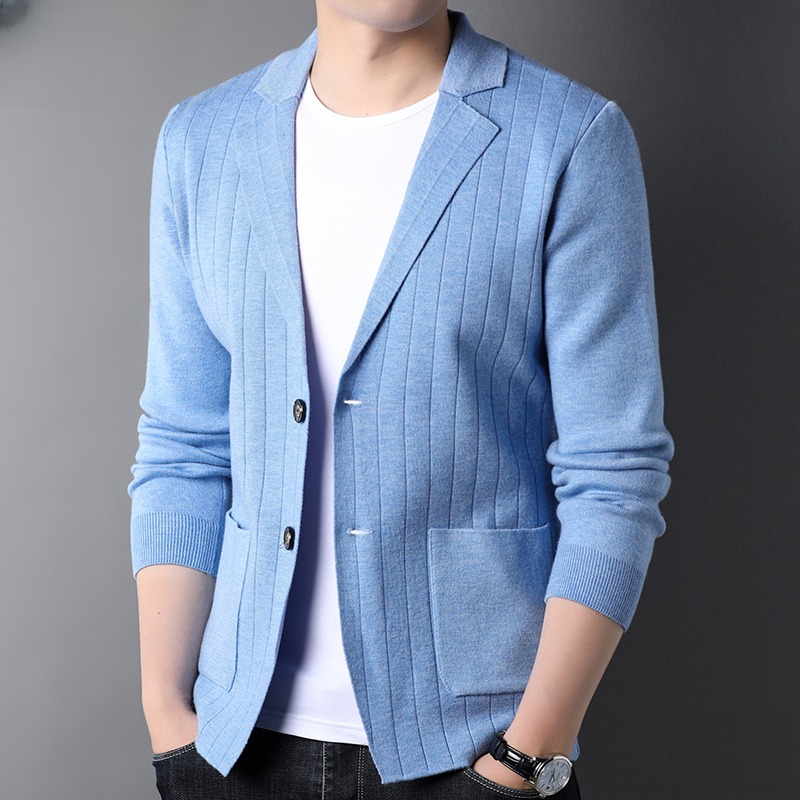 Mens Wool Knit Suit Jacket Korean-Style Trendy Sweater