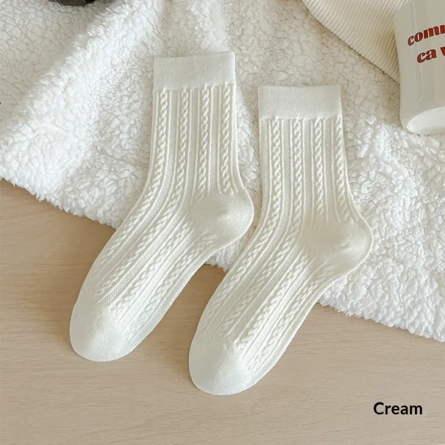 Womens Fleece Lined Winter Cable Knit Stockings Cream - Shop at LoveMi