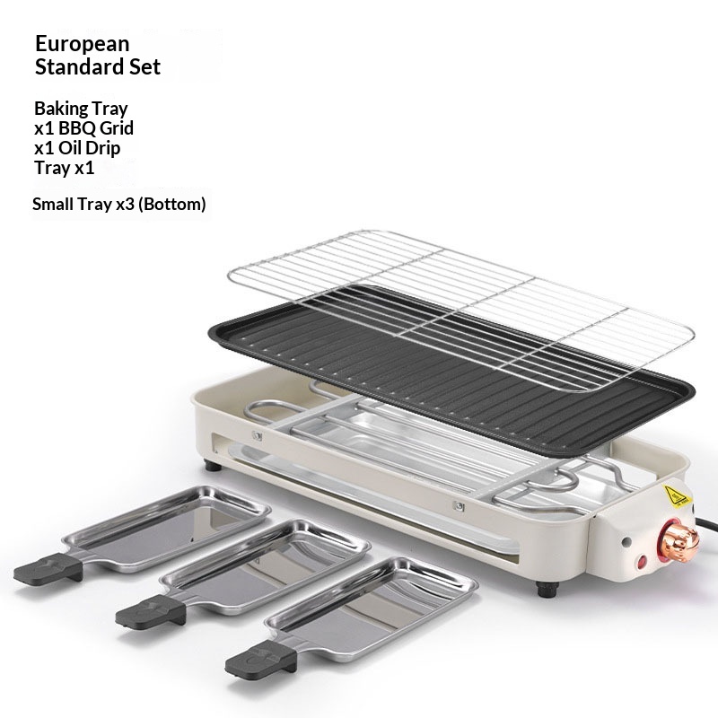 Electric BBQ Grill For Home Use Smoke-Free Multi-Functional, Double-Layered