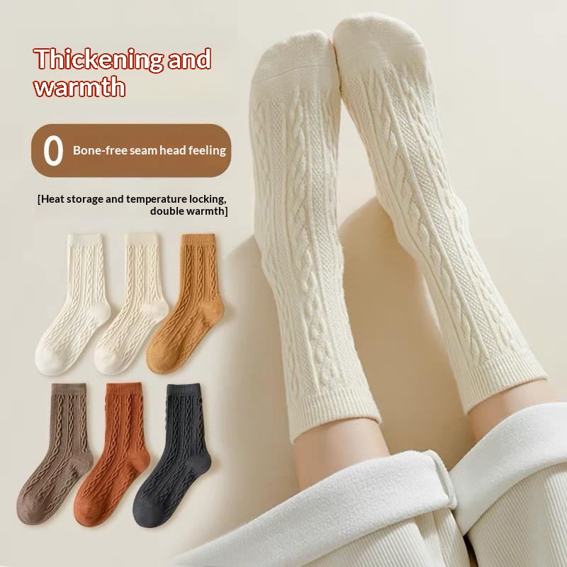 Womens Fleece-Lined Winter Cable-Knit Stockings