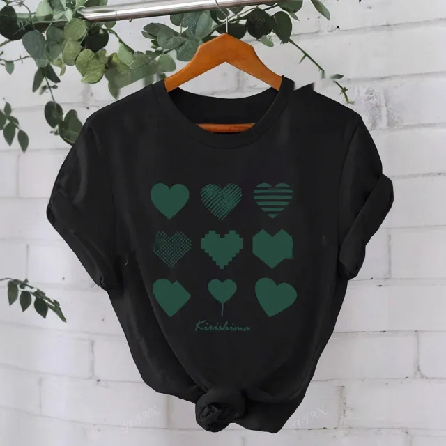 Womens Round neck Short sleeve Top With A Heart And Letter Print Black - Shop at LoveMi