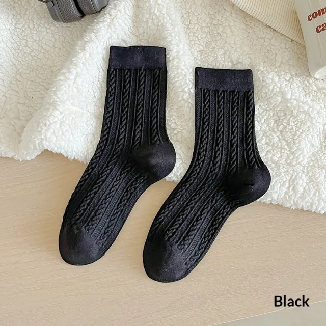 Womens Fleece Lined Winter Cable Knit Stockings Black - Shop at LoveMi