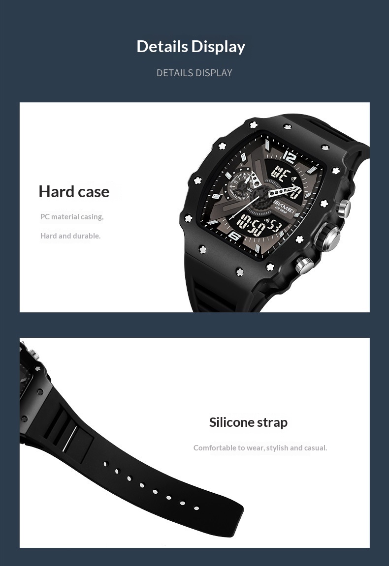 Skmei 2398 Multifunctional Dual Displays Stylish Barrel-shaped Case watch for Men