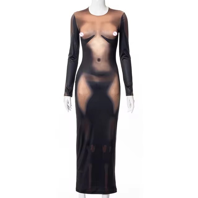 Sexy 3D Body Print Long Dress For Women 3 Styles Of Bodycon Skirts S - Shop at LoveMi