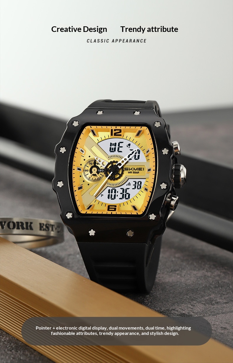 Skmei 2398 Multifunctional Dual Displays Stylish Barrel-shaped Case watch for Men