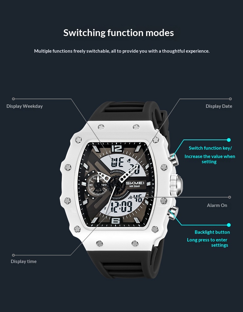 Skmei 2398 Multifunctional Dual Displays Stylish Barrel-shaped Case watch for Men