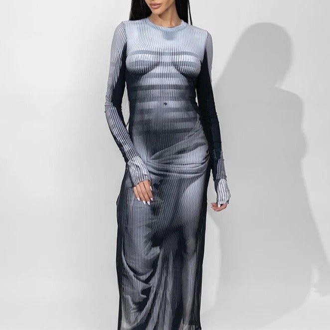 Sexy 3D Body Print Long Dress For Women 1 Style Of Bodycon Skirt L - Shop at LoveMi