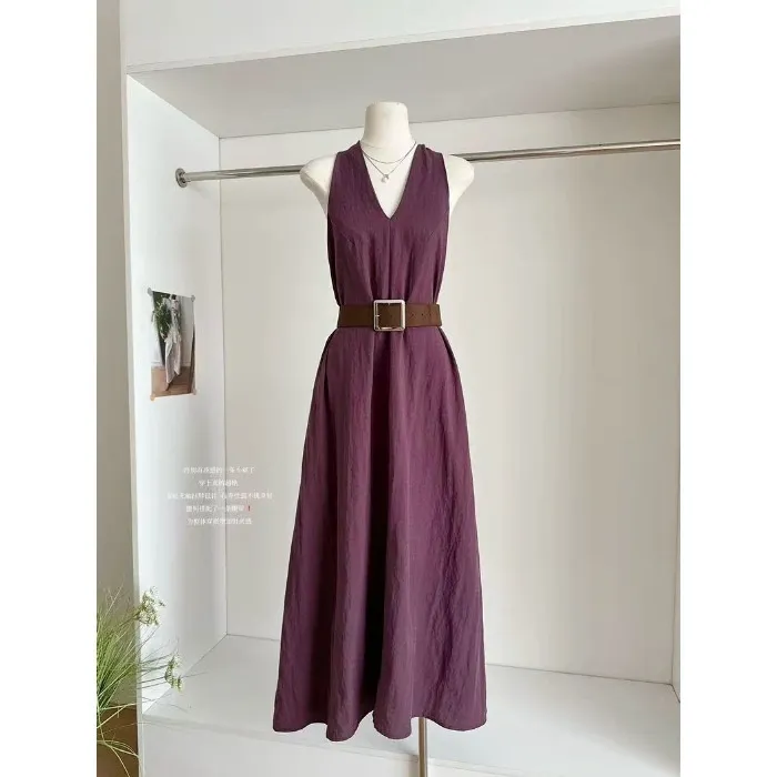Elegant, High-end Tie-waist Casual Maxi Dress - Purple