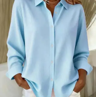 Women's Long-sleeved Lapel Plaid Button Shirt Top