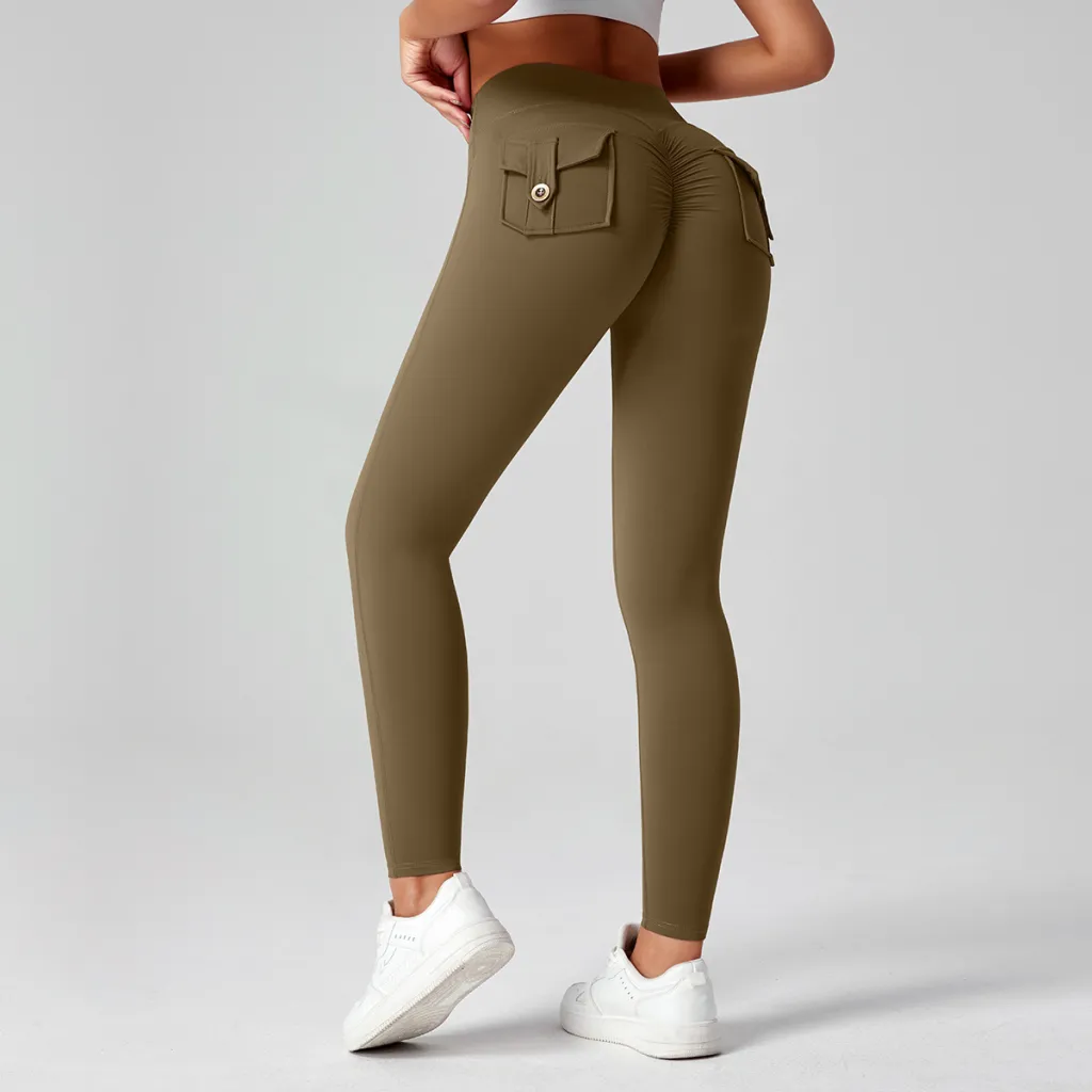 Fitness Yoga Pants For Women High-waisted Butt-lifting Stretchy Form-fitting Workout Tights - Coffee