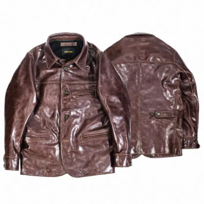 Mens Mid-Length Heavy-Duty Leather Jacket