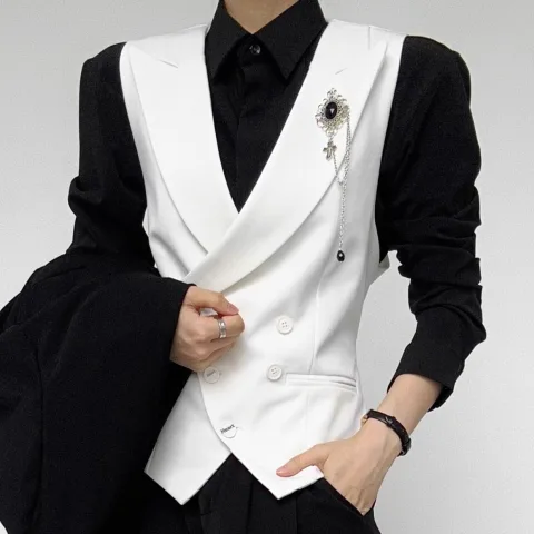 Women's Suit Vest for Young Women White Slim-fit Versatile