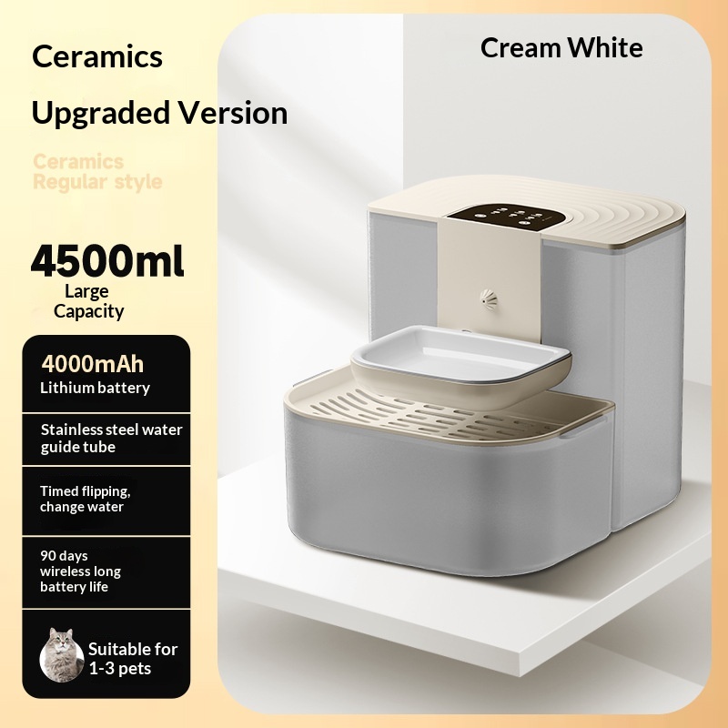 Thermostatically Controlled Plug-Free Pet Water Fountain With Automatic Tilting Feature Flowing Water