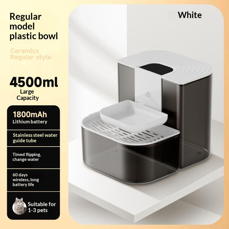 Thermostatically Controlled Plug-Free Pet Water Fountain With Automatic Tilting Feature Flowing Water