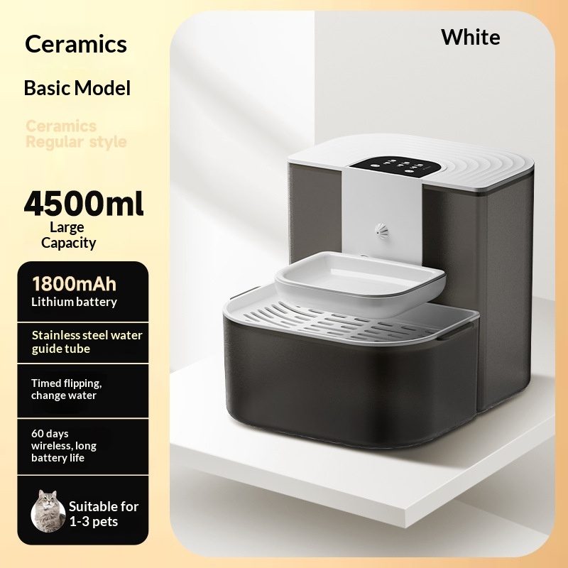 Thermostatically Controlled Plug-Free Pet Water Fountain With Automatic Tilting Feature Flowing Water