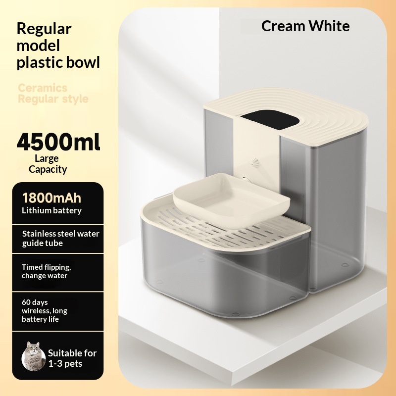 Thermostatically Controlled Plug-Free Pet Water Fountain With Automatic Tilting Feature Flowing Water