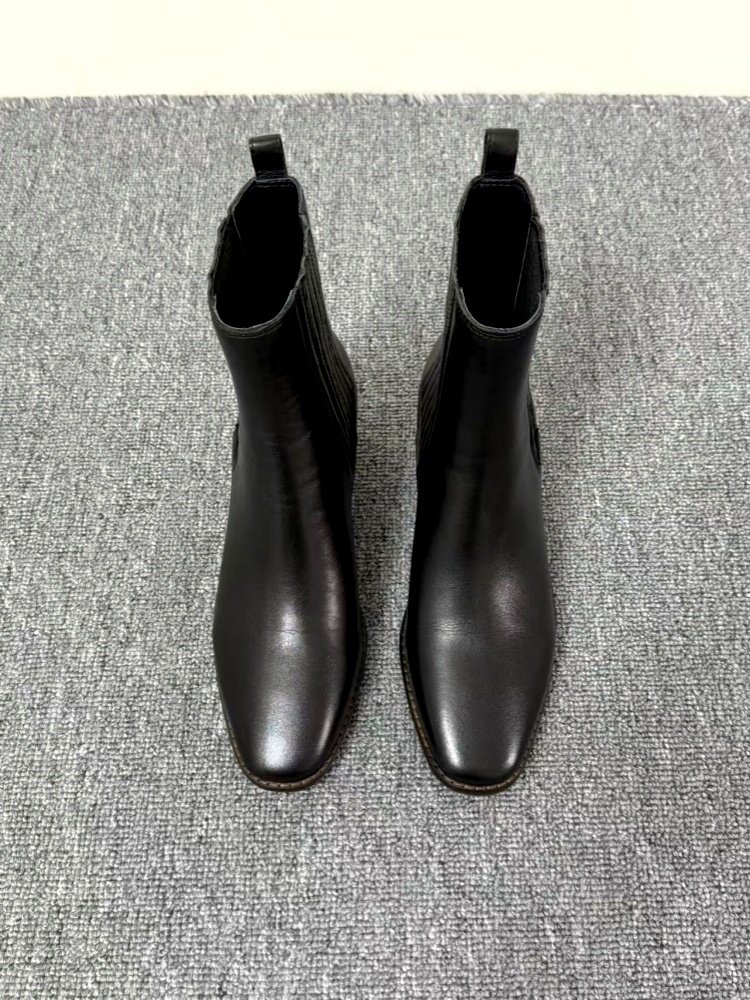 retro leather chunky heel boots women