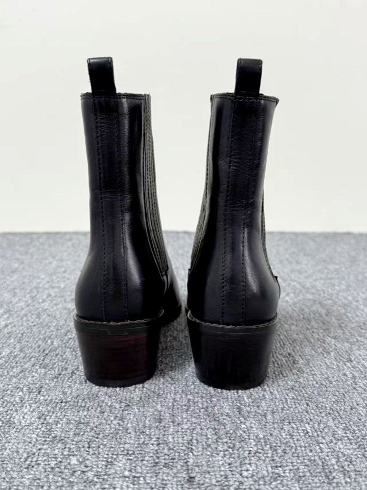 retro leather chunky heel boots women