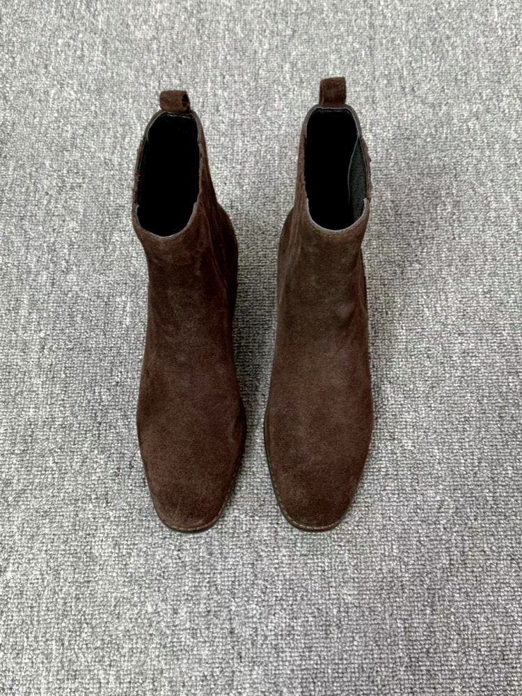 retro leather chunky heel boots women