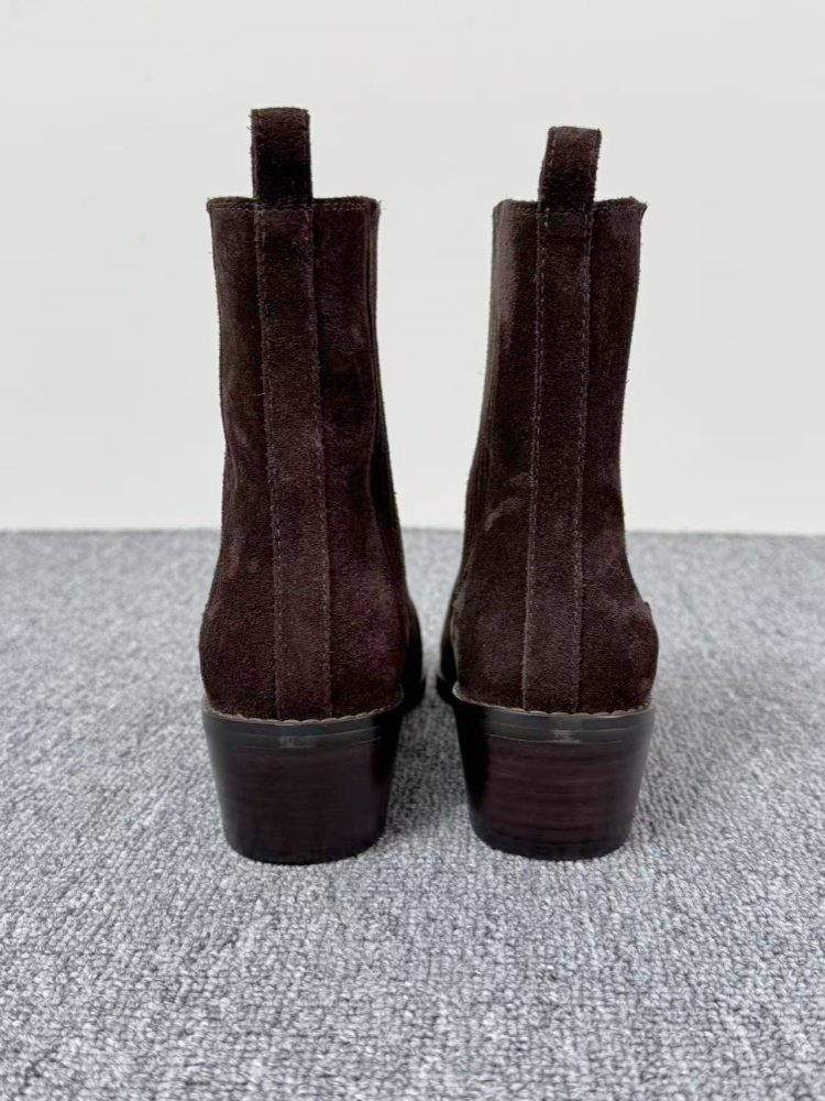 retro leather chunky heel boots women