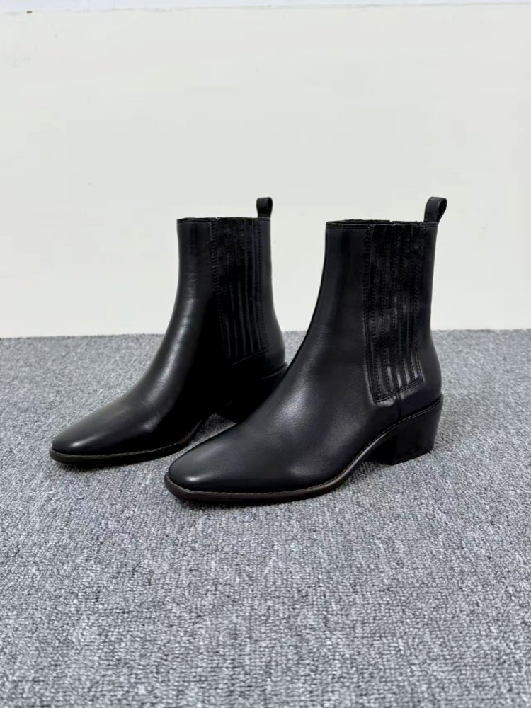 retro leather chunky heel boots women