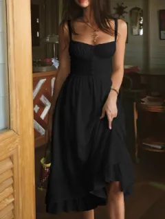 French Retro Dress Women's Sling Design - Black - View 1