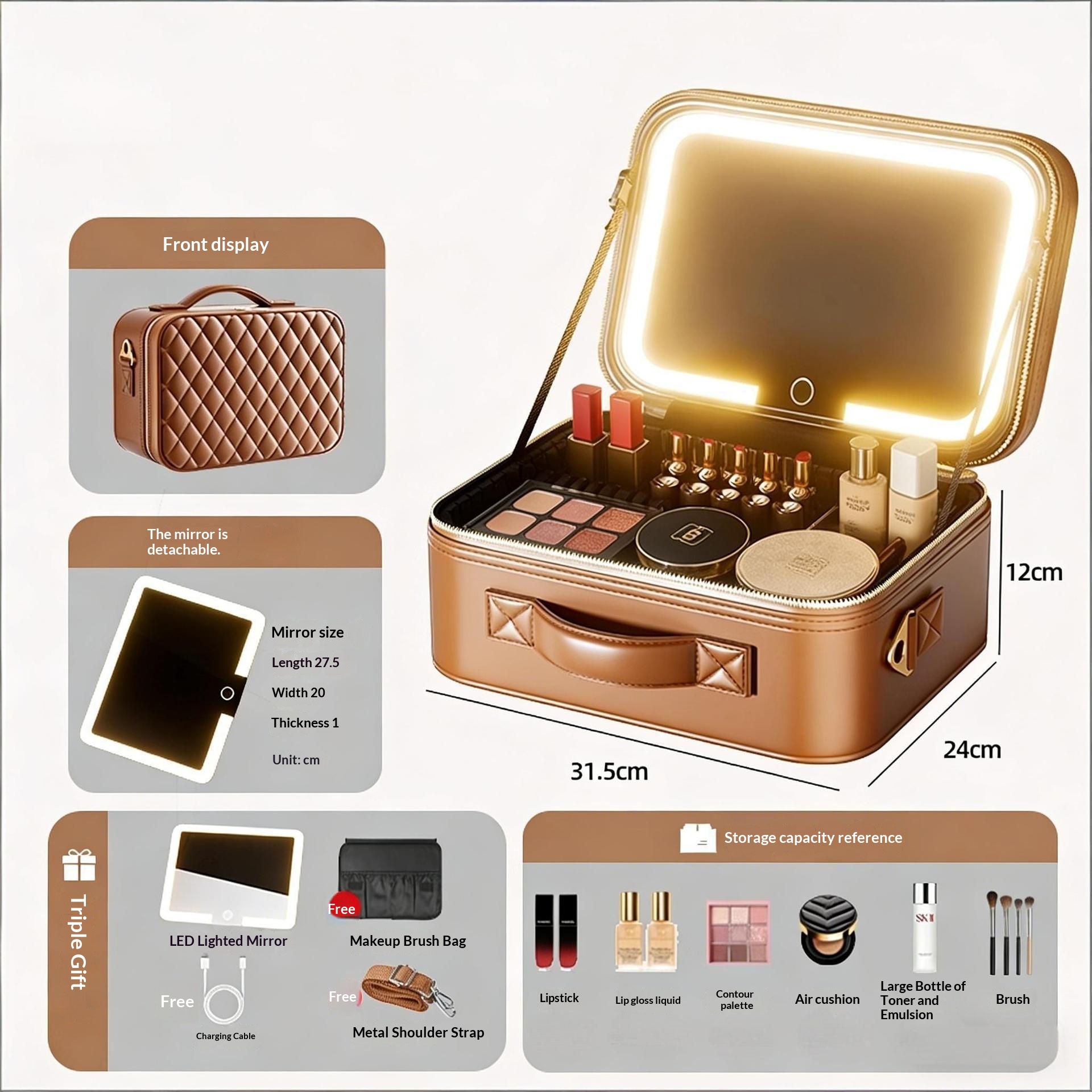 Multi-functional High-capacity Portable Travel Makeup Bag