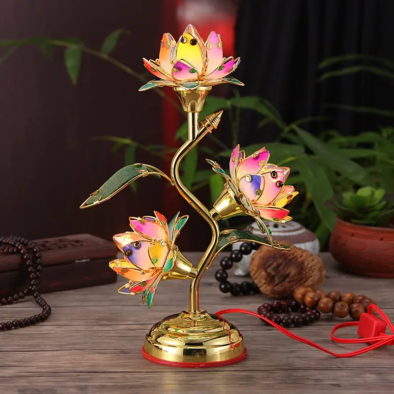 Plug-in Type Changming Buddha Lamp Buddha Worshiping Lamp Colorful Lotus Lights
