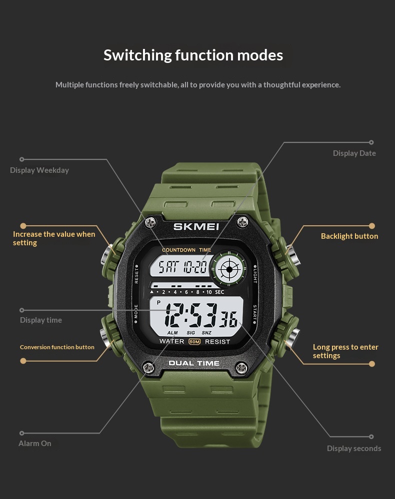 Skmei 2126 Multifunctional Sports Digital watch For Men And Women