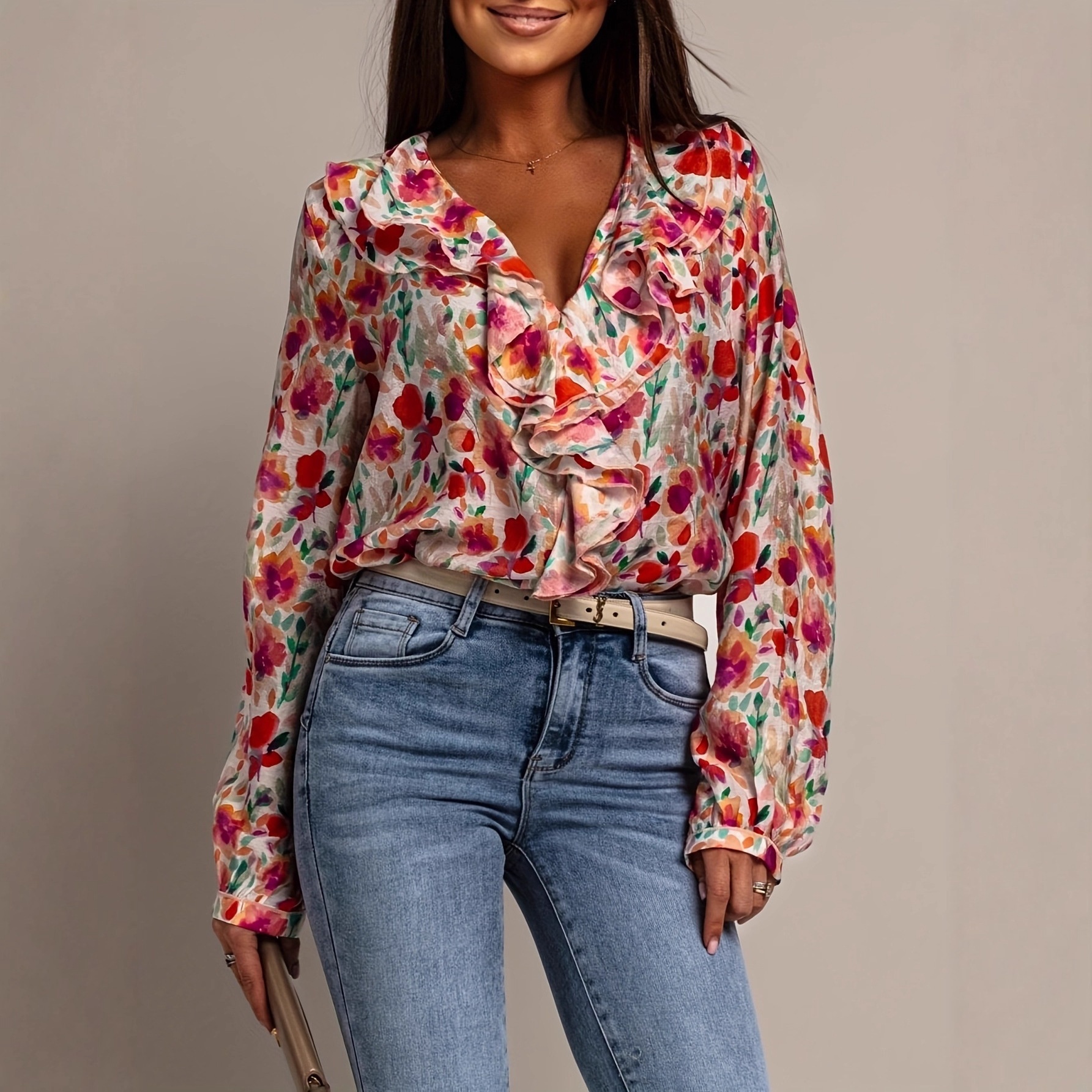 SpringSummer Western-style Fashionable Printed Blouse For Women