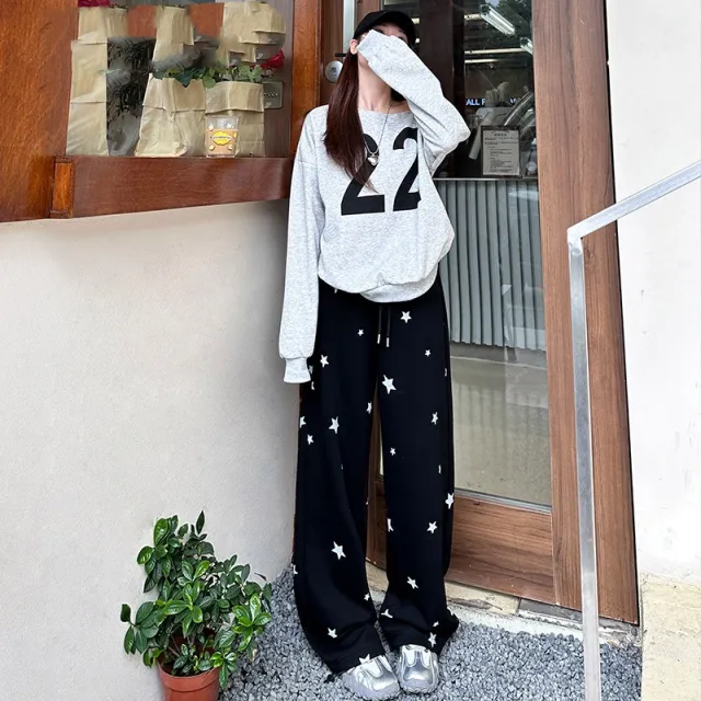 Womens Gray Star Sweatpants New SpringAutumn Style Black - Shop at LoveMi