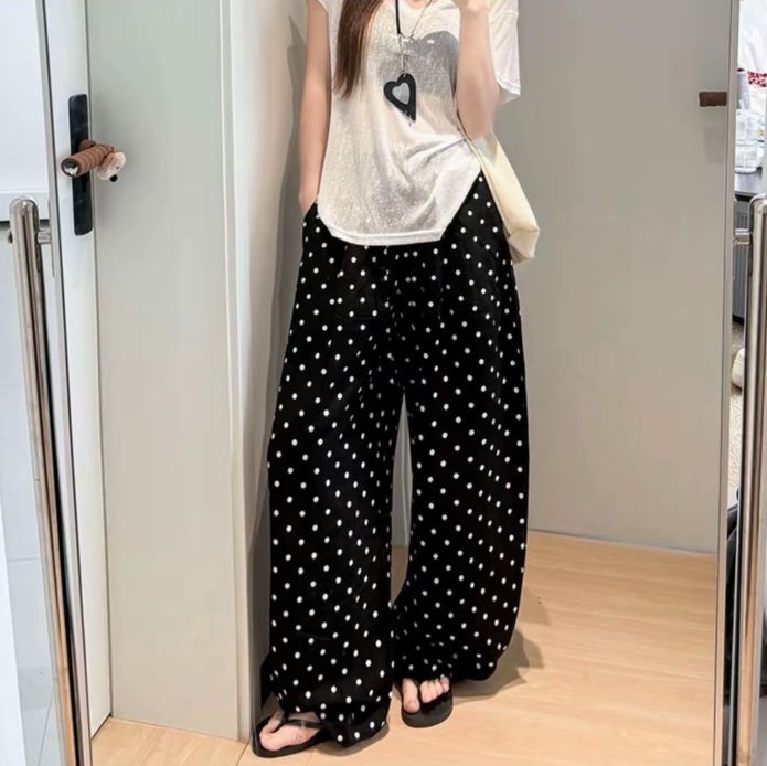 Womens Breathable High-Waisted Straight Pants With A Drawstring Waist