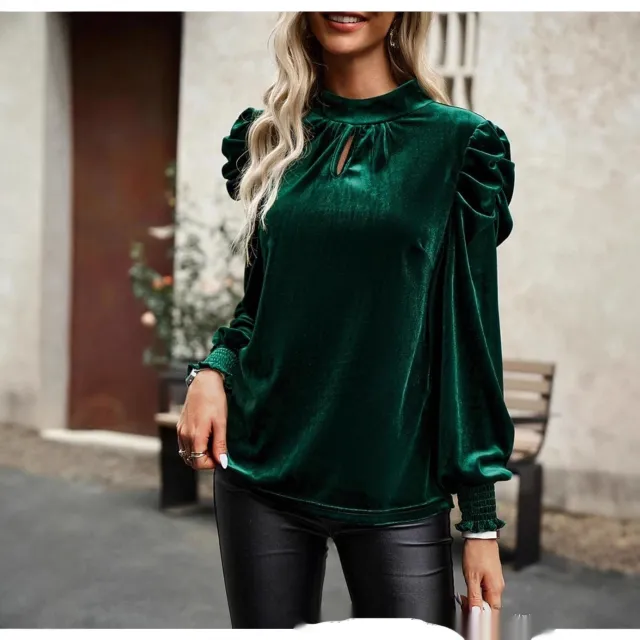 Womens Elegant Casual Long sleeve Round neck Shirt Green - Shop at LoveMi
