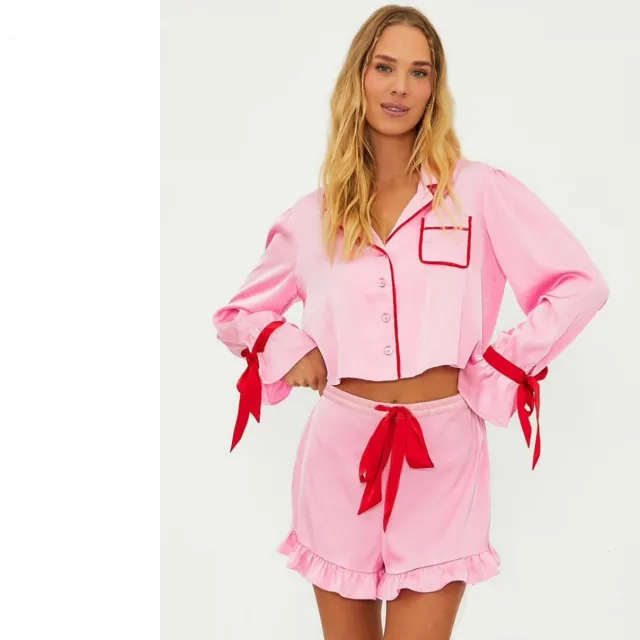 Loose Fitting Loungewear Set With Long Sleeves And Shorts Pink - Shop at LoveMi