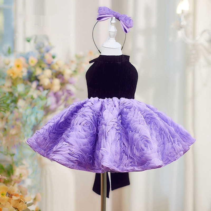 Fashionable Rose Velvet Dress For Girls