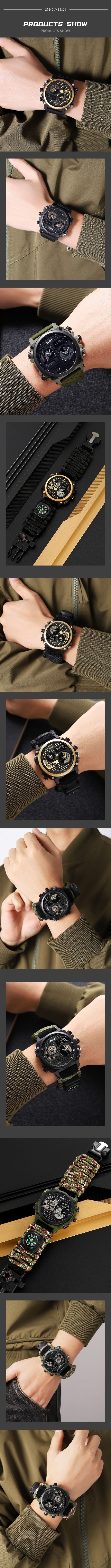 Skmei 2202 Outdoor Exploration Multi-Function Waterproof Silicone Paracord Watch for Men