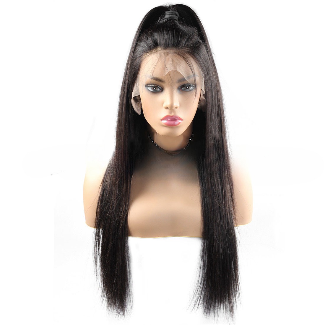 Womens Fashion Full Lace Black Human Hair Wig 4