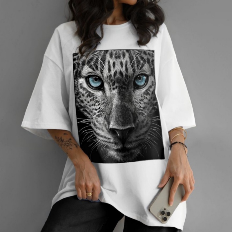Laid-back Animal-print Summer Short-sleeve Top