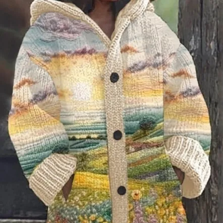 New Christmas Abstract Printed Casual Cloak Coat Yellow - Shop at LoveMi