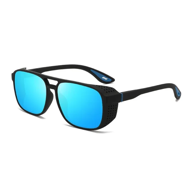 Outdoor Polarized Sunglasses With A Double beam Side cutout Design Black Frame Blue Tape - Shop at LoveMi