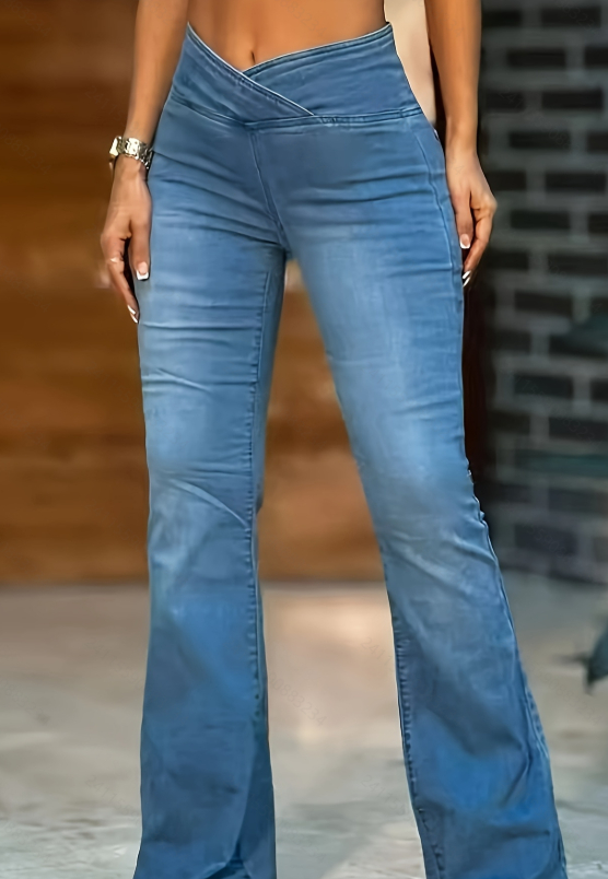 High Imitation Denim Bell-bottom Pants Cross-border Hip Lifting European And American Women Bell-bottom Pants - Image 12