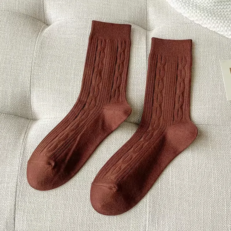 Womens Thick Warm Mid-Calf Wool Socks - Brown