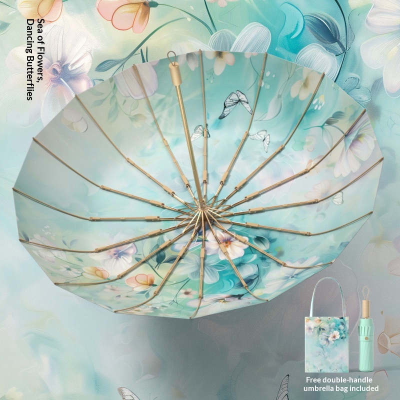 32-Rib New Chinese-Style Vintage Folding Umbrella For Sun And Rain